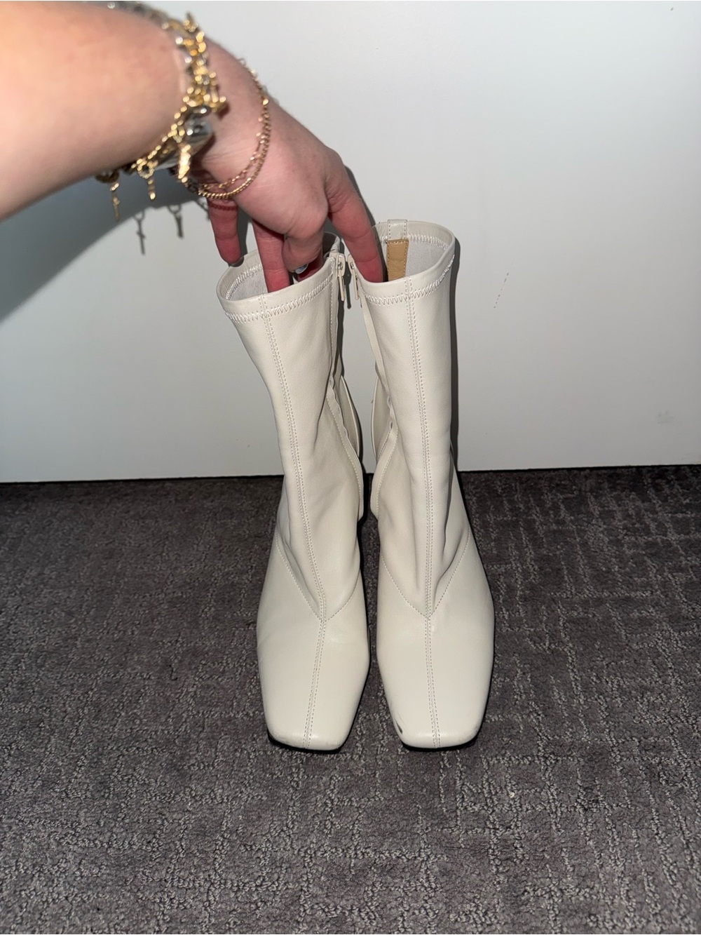 Tony Bianco Cream Square-Toe Heeled Boots